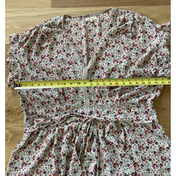 Max Studio Blouse Size 2X Red Blue Floral V Neck Ruffle Peplum Boho Waist Tie - Picture 13 of 16